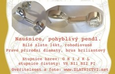 Certifikát - Naušnice se srdíčkem bílé zlato diamantový pendl